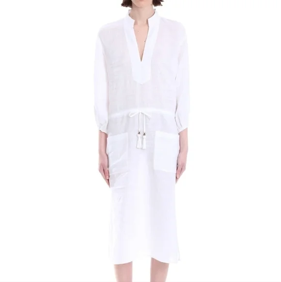 Tory burch white midi tunic linen dress